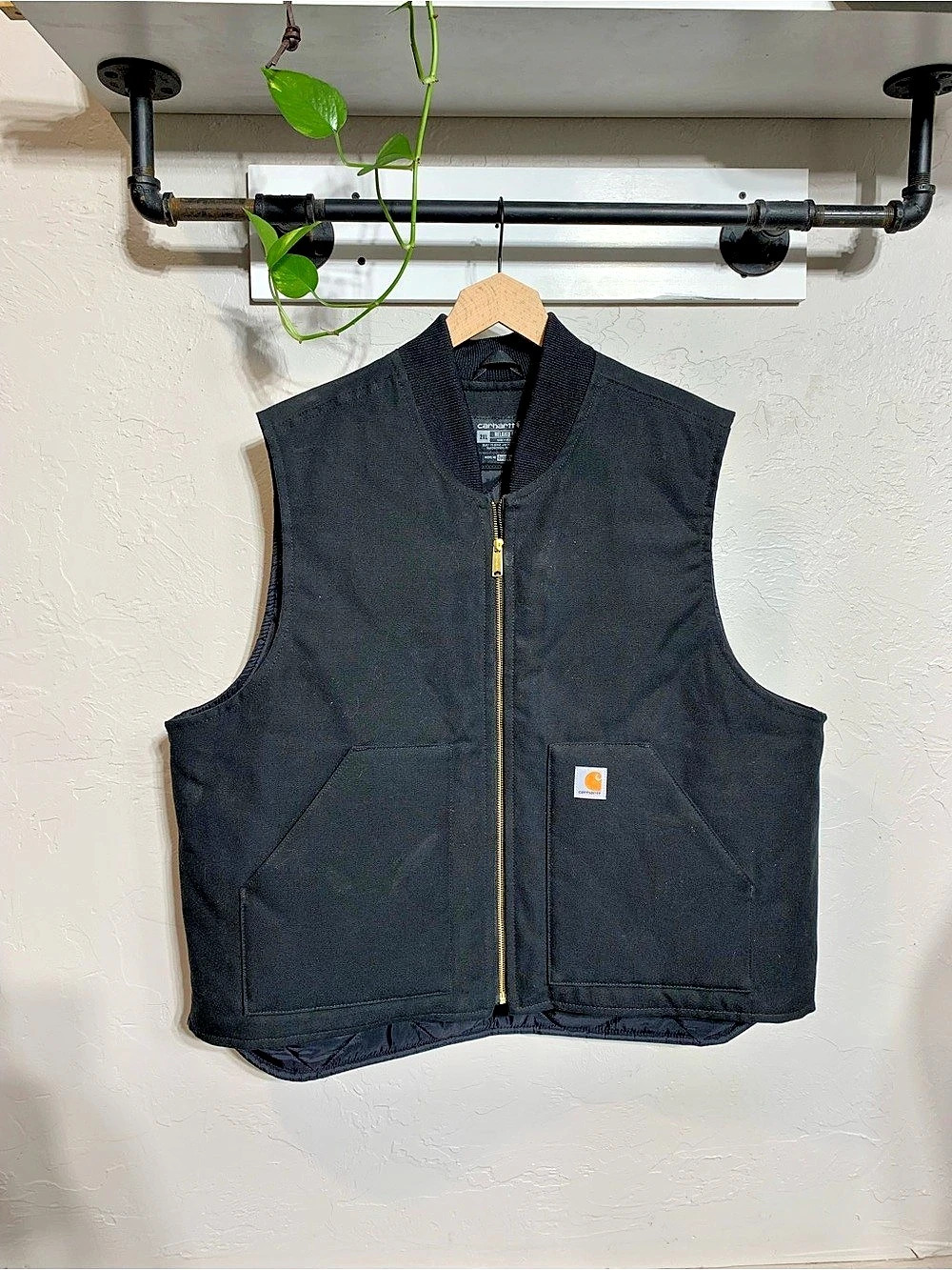 Carhartt Black Relaxed Fit Firm Duck Insulated Ribbed Collar Vest Jacket